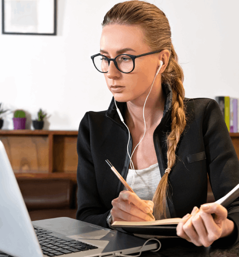 A professor reviews a seminar recording and orders market research transcription services for academic research.