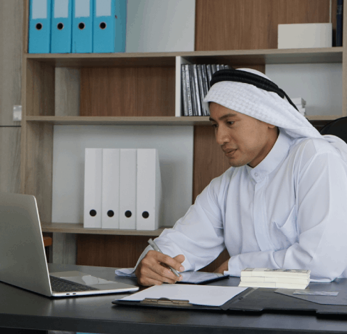 A typist uses fast Arabic typesetting service to enhance content readability, ensuring clear and professional text alignment.