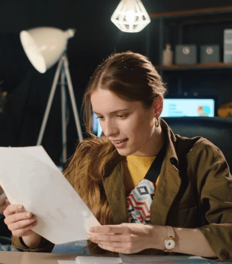 A client checks style guides while delivering Romanian translation services for varied audiences across business.