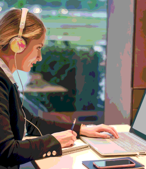A proofreader compares the transcript to the recording using Russian Transcription Services to confirm audio video accuracy.