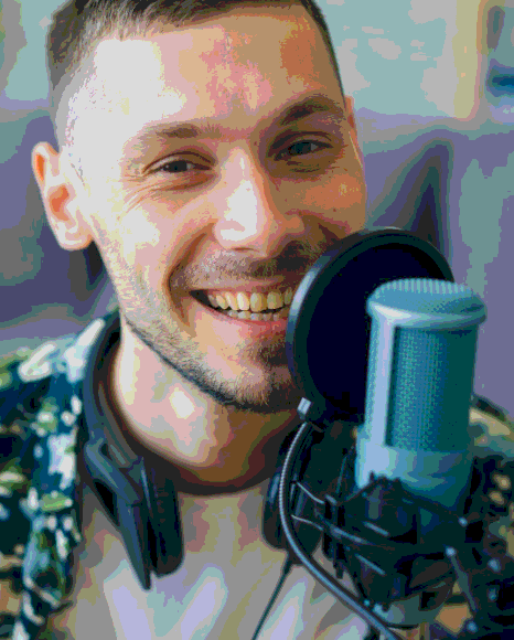 A native-speaking narrator reads from a marked manuscript while Russian Voice Over Services keep tone steady for audiobooks.