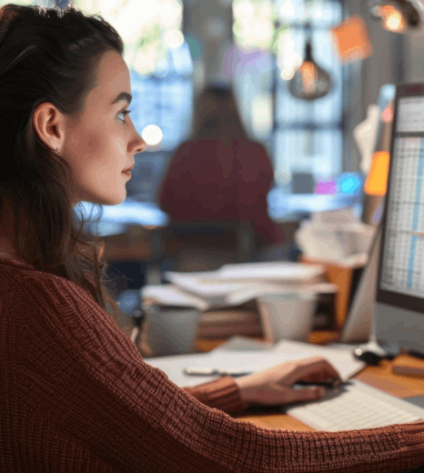 A data manager reviews audit logs after numeric data entry services, confirming organized business records match templates.