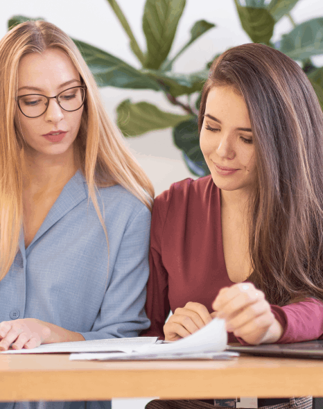A clients compares a bilingual balance sheet, using financial statement translation to prepare consolidated reporting.
