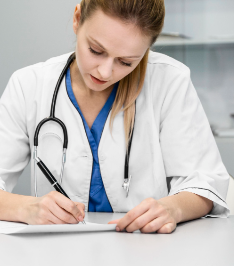 A doctor shares translated flyers, using clinical trials translation services in New York to reach diverse communities.