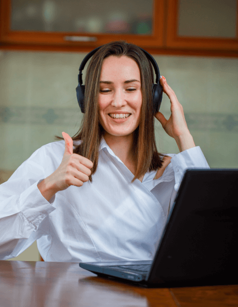 A customer benefiting from open captioning services that improve accessibility, comprehension, and engagement in videos.