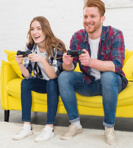 Two gamers enjoying the video game which has the best voice over