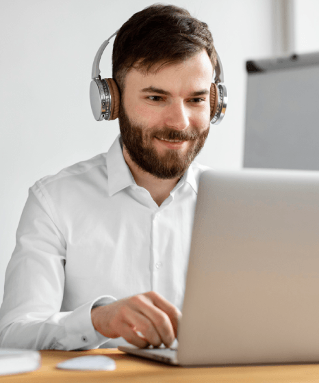 A manager compares Zoom and Teams audio files while conference call transcription services create business format notes.