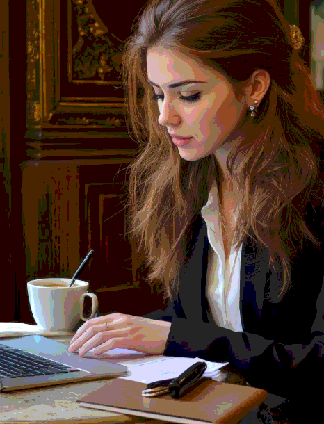 A manager reviews a boardroom audio file as French Transcription Services create a business meeting transcript for action.