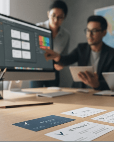 An ATA-certified linguist proofreads business card translation text to ensure the certified wording matches the brand tone.