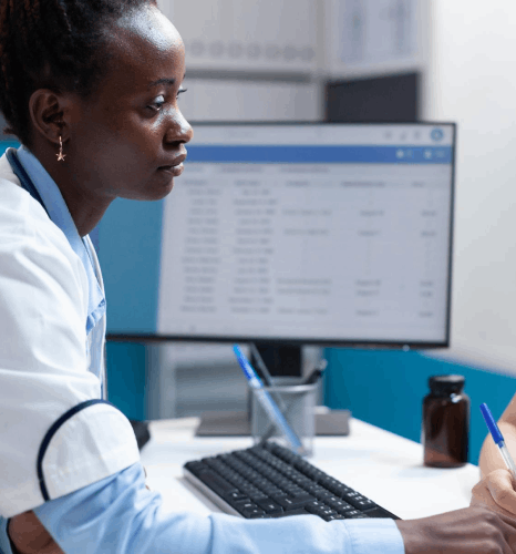 A translator applies a company seal for healthcare translation services on an official medical document packet.