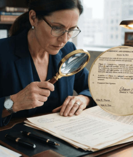 A paralegal compares clauses on a contract as Latvian translation services provide certified legal translations for filing.