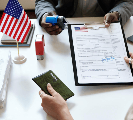 A USCIS checklist sits beside a certified translation for Passport Translation services in New York, ready for submission.