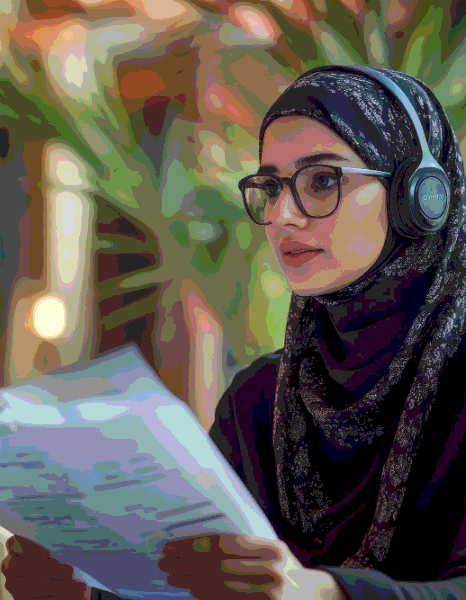 An analyst highlights key quotes in a transcript, showing Arabic Transcription Services that create clear records for teams.