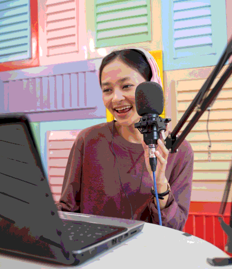 A Tagalog narrator records in an acoustically treated booth while Tagalog Voice Over Services capture clear studio audio.