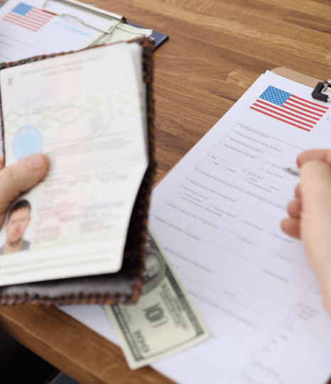 A translator matches passport stamps and fields to a consular layout, using Passport Translation services in New York.