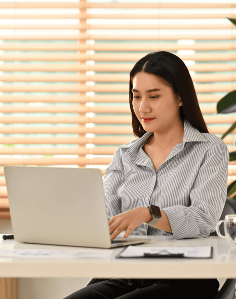 A translator checks headlines, taglines, and claims in a draft, using Catalog Translation Services to keep tone consistent.