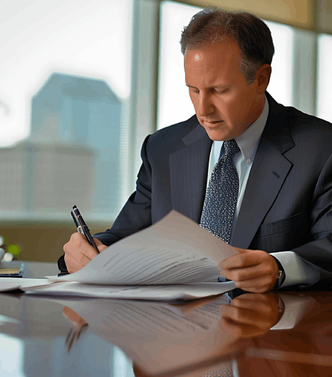 A lawyer reviews contract clauses beside a laptop as Bosnian translation services prepare a matching legal draft.