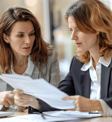 A paralegal compares a Danish court record to English pages as Danish translation services preserve legal formatting.
