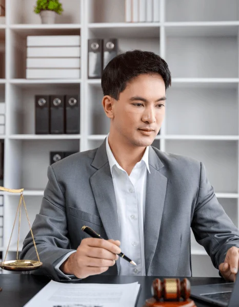 A lawyer prepares court exhibits as overnight translation services format an accurate legal translation for filing.