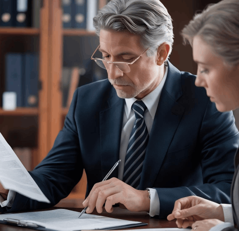 A paralegal marks clauses on a court filing while Serbian translation services ensure accurate legal terms and formatting.