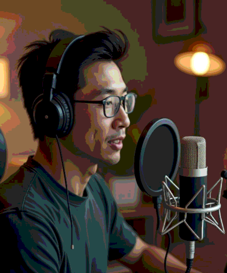 An editor reviews a storyboard and timeline for Korean Voice Over Services for digital media videos on a workstation.
