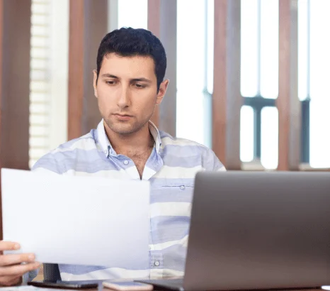 Customer using document translations tailored to industry needs in Times Square, ensuring high quality results.