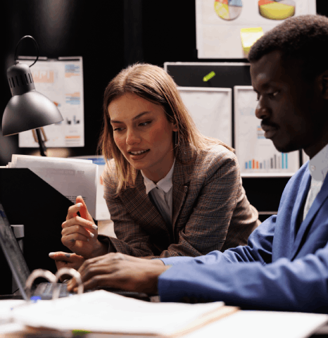 A translator labels a folder of document types while doing financial statement translation for a global finance team.