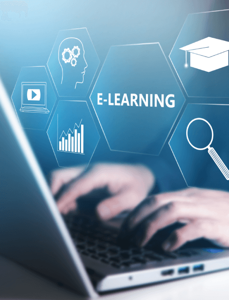 E-Learning on screen with education translated content, illustrating education translation services for global learners.