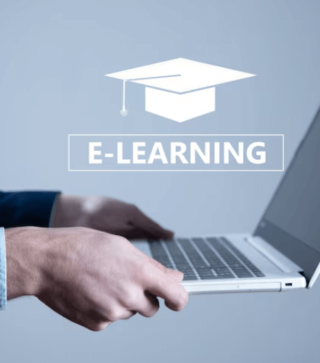 Man holding a computer displaying e-learning content, emphasizing comprehensive voice-over for diverse educational topics. Man holding a computer displaying e-learning content, emphasizing comprehensive voice-over for diverse educational topics.