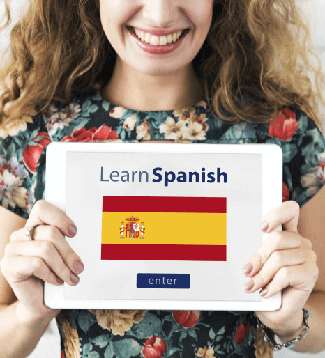 An Spanish learning o screen, showcasing accurate English-to-Spanish translation services for educational institutions.
