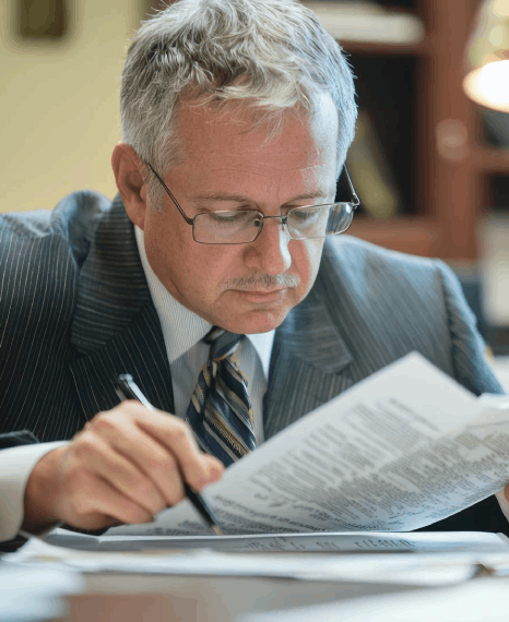 A government clerk checks a sealed record during certified vital document translation to confirm certified accuracy.