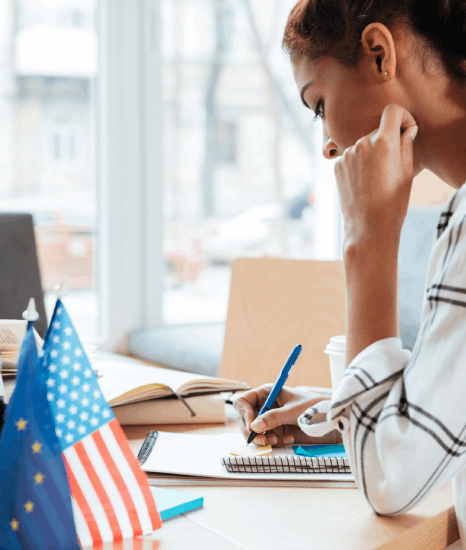 A translator compares a marriage record line by line, preparing Bosnian translation services for a USCIS packet.