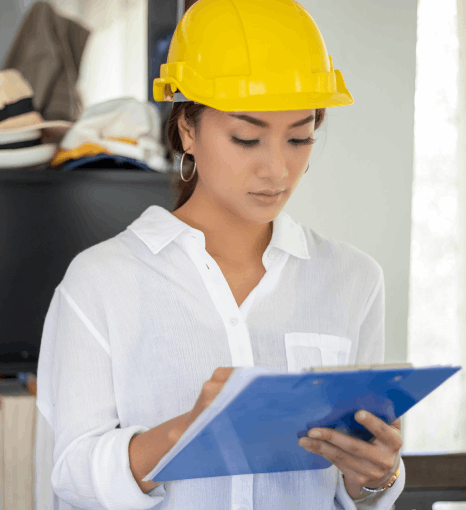 An engineer reviews a schematic and glossary while ordering Afar translation services for industry-specific technical terms.