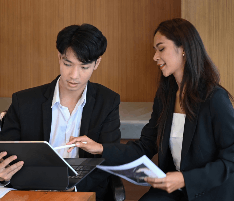 A subject-matter linguist checks a finance glossary while delivering chinese translation services new york.