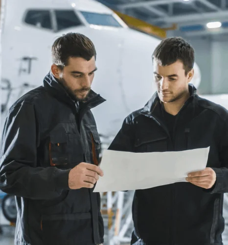 Specialist checks translated aerospace compliance reports on a laptop, highlighting defence translation services.