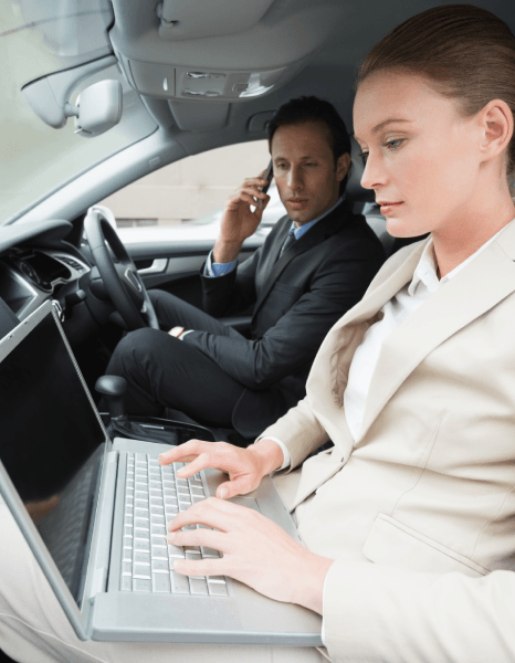 A product manager checks an industry-specific mobility app build while automotive translation services verify every screen.