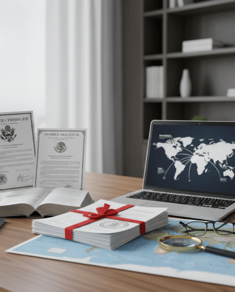 A legal translators update a country-specific glossary to keep divorce certificate translation consistent across courts.