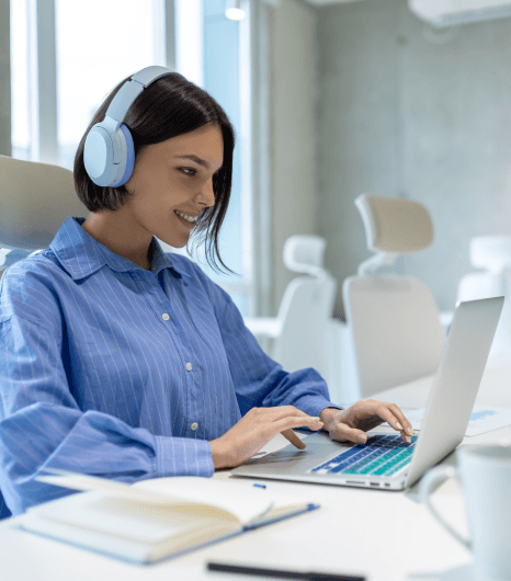 A transcriptionist checks case terms in an industry glossary and completes QA for Worldwide Transcription Services.