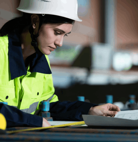 An engineer reviews a machinery manual as Swahili translation services align technical terms, units, and safety steps.