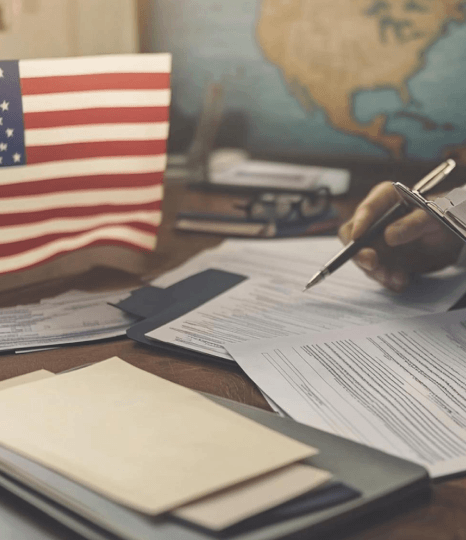 A translator compares a Marathi birth certificate to a typed English draft as Marathi translation services follow USCIS.