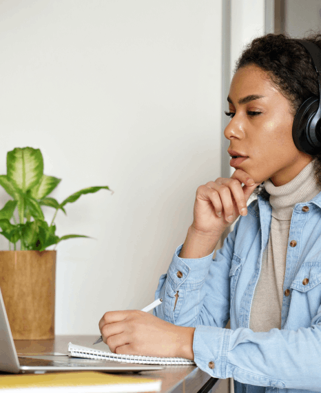 A qualitative analyst checks focus group verbatims while Research Transcription Services produce market research transcripts.