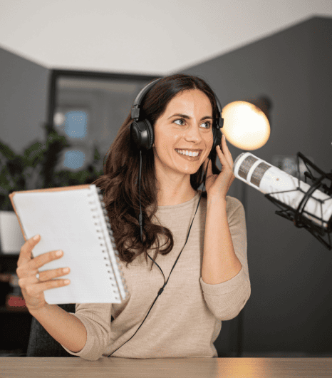 Podcast creator using certified media transcription services to expand audience reach and improve accessibility