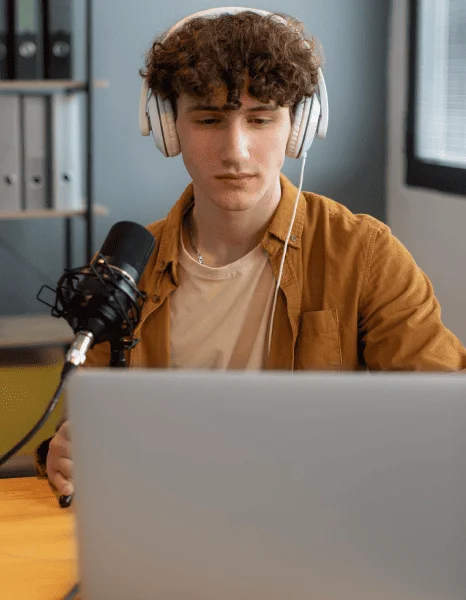 Media man working video content translation for a Manhattan based marketing agency to ensure effective global communication.