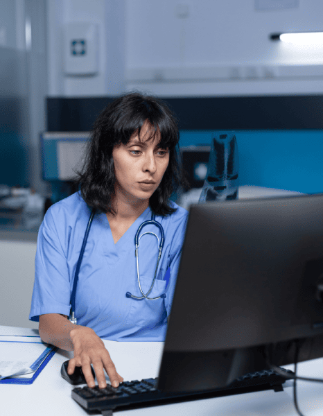 The doctor using Confidential Translation Services while safeguarding patient health information with quality.