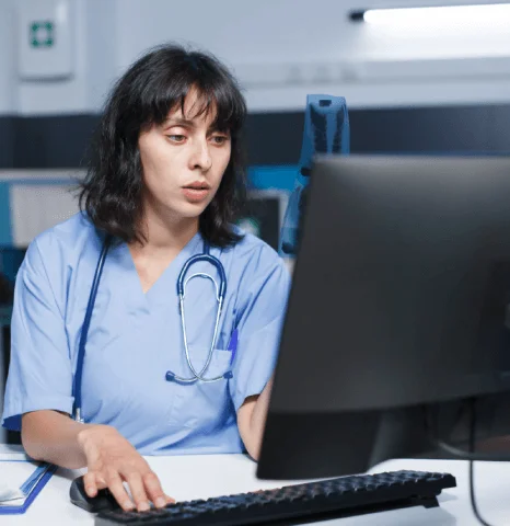 Doctor using trusted medical translation services in Times Square for accurate prescription translations.