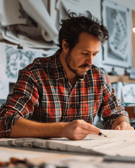 A designer checks InDesign and PDF proofs as Hungarian translation services keep multi-format layout and text consistent.