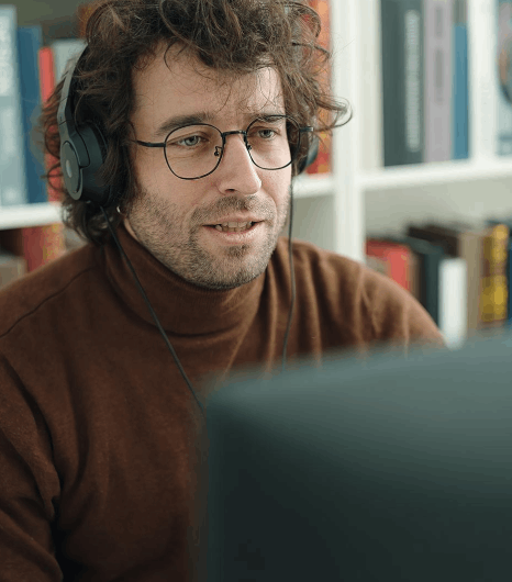 An editor reviews Swedish subtitles on a timeline as Swedish translation services deliver multiformat video and SRT files.
