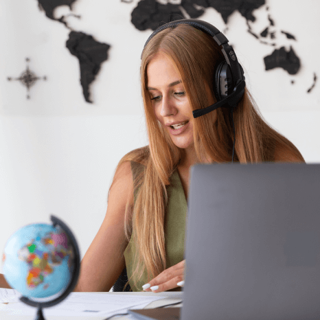 Translator recording accurate multilingual audio description, enabling global access to inclusive visual media content. Translator recording accurate multilingual audio description, enabling global access to inclusive visual media content.