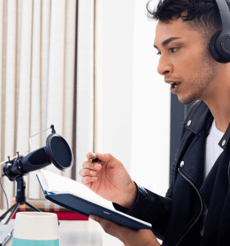 A dubbing artist recording, ensuring cultural adaptation and multilingual accuracy for diverse global audience benefits.