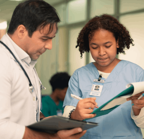 A coordinator localizes a patient brochure, using healthcare translation services to support multilingual communication.